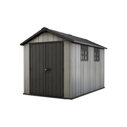 [K226027] Casetta in duotech grigio effetto legno naturale  2 porte 2 finestre in policarbonato 230x350xh.242 cm