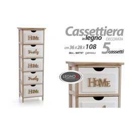 [GIC805707] Cassettiera Home Family bianco legno 5 cassetti cm 36 x 28 x 108 h