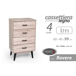 [GIC796593] Cassettiera da camera 4 cassetti con piedini rialzati cm 60 x 40 x 99 h