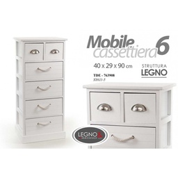 [GIC763908] Cassettiera multiuso bianca in legno Con 6 cassetti cm 40 x 29 x 90 h