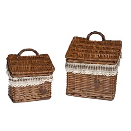 [V2315500000] Cesta pensile vimini 1-2 stoffa quadretti noce rettangolare cm27x19h29-22
