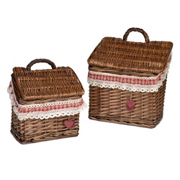 [V2315470000] Cesta pensile vimini 1-2 stoffa quadretti rossi rettangolare cm27x19h29-22