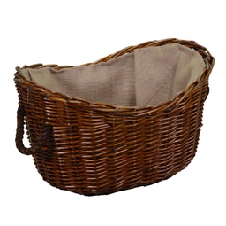 [V4742110000] Cesta vimini fodera juta con manici corda marrone ovale cm 59x43h28/36