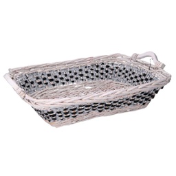[V9379590000] Cesta vimini intreccio azzurro bianco rettangolare cm46/54x36h13