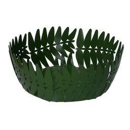 [V5953310000] Cestina metallo foglia alloro verde scuro tondo cm ø20h7