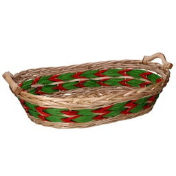 [V9379440000] Cesto vimini intreccio verde rosso naturale ovale cm50x38h13