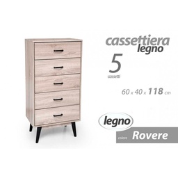 [GIC796609] Como cassettera moderna cinque cassetti rovere cm 60 x 40 x 118 h