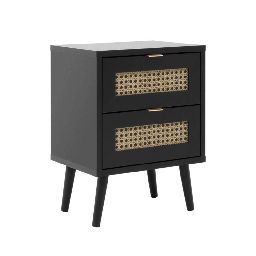 [EFFEZ99101] Comodino Vienna61A 2 cassetti nero con frontali effetto vimini EFFEZ