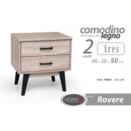 [GIC796531] Comodino camera rovere piedini neri alti Due cassetti cm 48 x 38 x 50 h