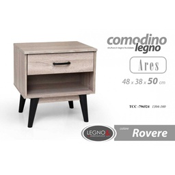 [GIC796524] Comodino camera rovere piedini neri alti Un cassetto e vano cm 48 x 38 x 50 h