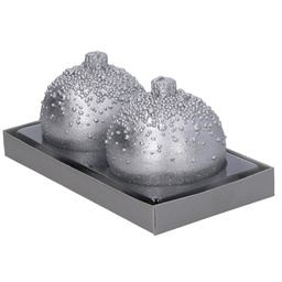 [V5512040000] Confezione 2 pezzi candela paraffina sfera con bolle argento cm ø7,5h7,5