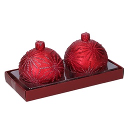 [V5511440000] Confezione 2 pezzi candela paraffina sfera rosso cm ø7,5h7,5