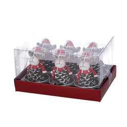 [V5511100000] Confezione 6 pezzi candela paraffina pigna renna cm13,5x7,5h9,5