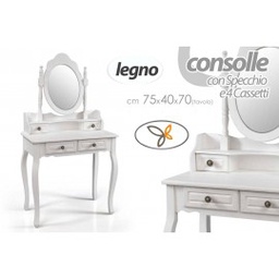 [GIC782732] Consolle da camera con specchio e quattro cassetti bianca