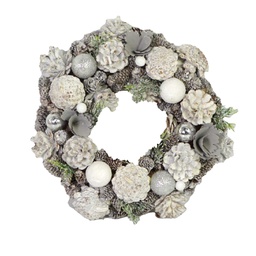 [V6327520000] Coroncina con pigne glitter argento cm ø45