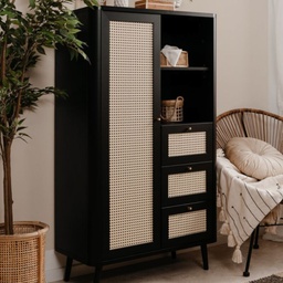 [FZ99032] Credenza KUTA53 nera 3 cassetti e anta effetto rafia