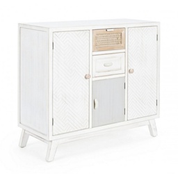 [B0745957] Credenza tre ante due cassetti in legno Bianco CLOTILDE 87x36x h80 cm