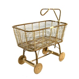 [V40007500NA] Culla per bambini in giunco con ruote in legno 97x57xh.43-79 cm
