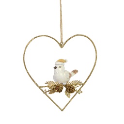 [V6195300000] Cuore metallo con uccellino oro cm12x11x5