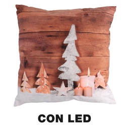 [V6162850000] Cuscino tessuto decorazioni led marronecm40x40