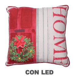 [V6142430000] Cuscino tessuto ghirlanda rosso quadro con led cm40x40