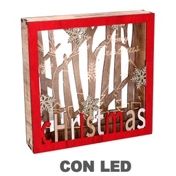 [V6153440000] Decorazione legno led rosso cm22x4,5h22