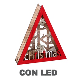 [V6153450000] Decorazione legno led rosso triangolarecm22x4,5h20