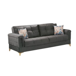 [FZ93947] Divano letto tre posti con contenitore KEMER in legno e tessuto Grigio Scuro 219x99x h87 cm