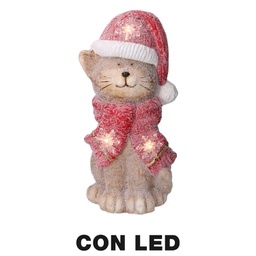 [V6315630000] Gatto resina led cappello rosso cm19,5x18,5h40
