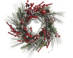 [1929052] Ghirlanda Decorativa Frost con Bacche Miste Verdi 40x13cm