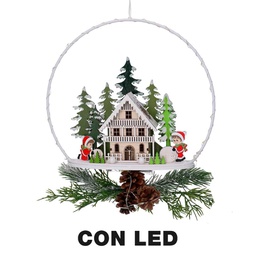 [V6317240000] Ghirlanda metallo led con casetta bianco cm25x7x47,5