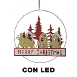 [V6329400000] Ghirlanda metallo legno scritta led rosso cm24x3,5x40,5