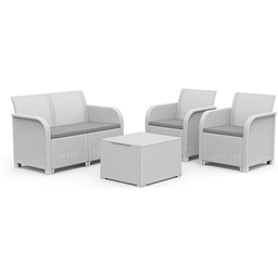 [2002639] Keter Set 2 Poltrone + Divano + Tavolino contenitore ROSALIE LOUNGE bianco