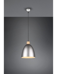 [TRIOR30681067] Lampada Sospensione Cucina Jagger Metallo Nichel Inserto Legno Trio Lighting