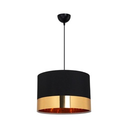 [FZ97692] Lampada a sospensione Alfina tessuto nero fascia oro ASZ1665