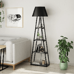 [FZ96973] Lampada da terra Pal in legno nero antracite con mensole 50x165