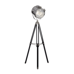 [8021696105659] Lampada da terra con tre piedi legno nero e lampada cromo D 76 x H 175 cm