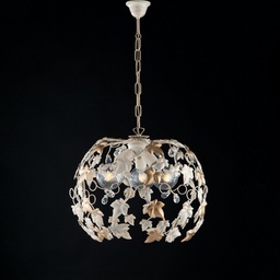 [BL50-3-AV] Lampadario a sospensione ferro Avorio Oro e strass tre luci 50x h45 cm edera