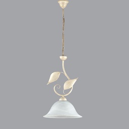 [BL81-1-AV] Lampadario a sospensione in ferro Avorio Oro una luce vetri alabastro Bianco 30x h50 cm