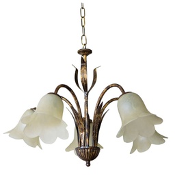 [IRENE/5] Lampadario con 5xE14, Montatura Marrone e Vetro Nuvolato