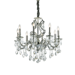 [8021696044934] Lampadario cristalli a sospensione 8 luci argento D 73 x H 68 cm