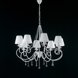 [BL148-8-BCO-PAR] Lampadario in ferro Bianco otto luci decorazione shabby paralumi Bianchi 90x h75 cm