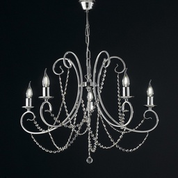[BL146-5-CR] Lampadario in ferro Cromato cinque luci con strass 68x h55 cm