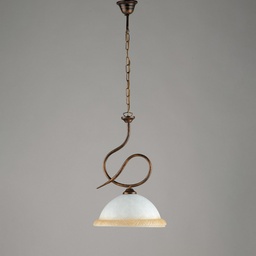 [19980065] Lampadario in ferro Marrone Oro una luce vetro Bianco e Ambra 30x h48 cm