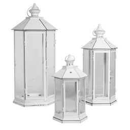 [V37163800BI] Lanterna metallo 1-3 bianco esagonale cm34x28h69