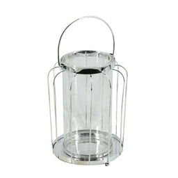 [V6102230000] Lanterna metallo e vetro argento tondo cmø17h24/36