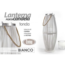 [GIC778285] 2x Lanterna portacandela in canna bianca cm 32 x 82 h