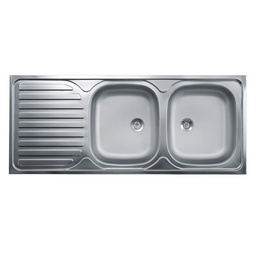 [2003385] Lavello cucina due vasche con gocciolatoio sx acciaio da appoggio 50x120 cm