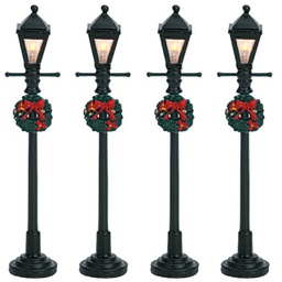 [20038618] Lemax Set 4 Gas Lantern Street Lamp 4.5V - Set di 4 lampade da strada a gas da 4,5V. per villaggio di Natale