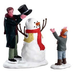[2013253] Lemax Sharp-Dressed Snowman Set Of 2 - Set di 2 pupazzi di neve elegantemente vestiti per villaggio di Natale
